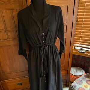 Natural Life Black Cotton Button Up Midi Shirt Dress with Drawstring Waist